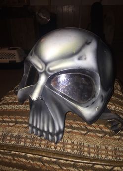 Custom skull motorcycle helmet built in eye protection visor size large