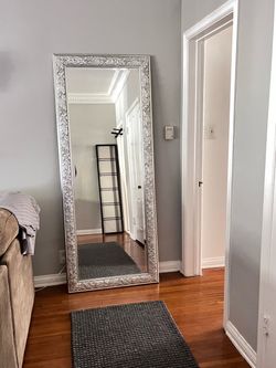 Large Floor Mirror with Silver Ornate Frame