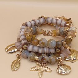 Organic Bohemian Beach Themed Stretch Bracelet Stack