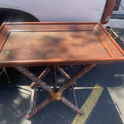 Vintage, large hand, carved wood, wicker tray