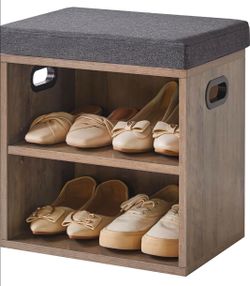 Small Shoe Storage Bench with Cushion, 2 Tier Entryway Bench with Shoe Storage
