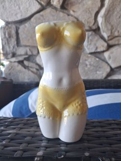 Vintage 1950s Female Torso Ceramic Lingerie Bud Vase - Mid-Century Pin-Up Kitsch