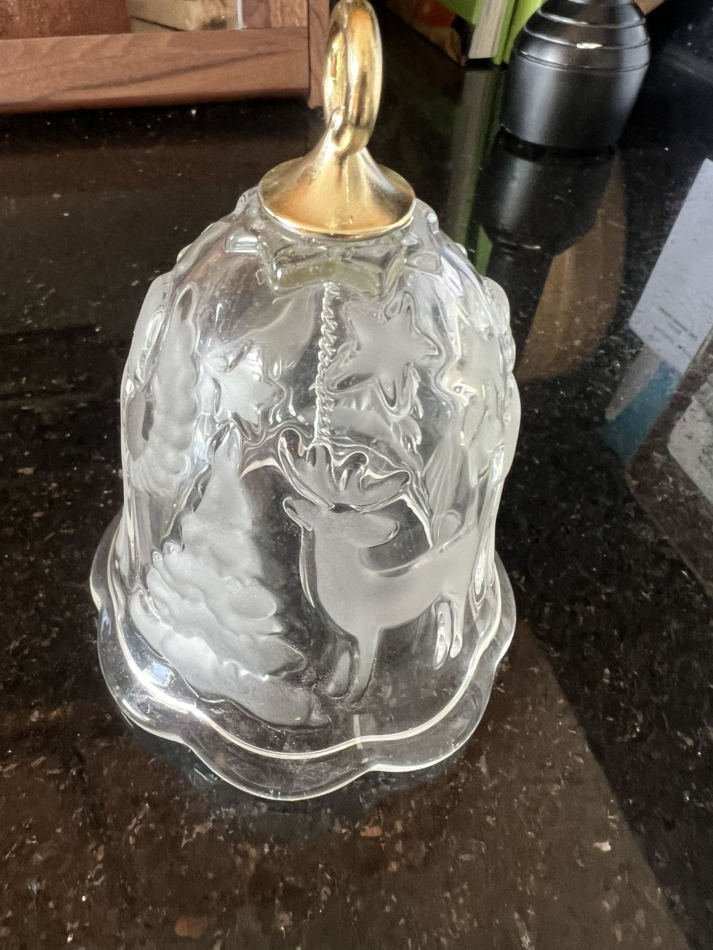 Mikasa Glass Christmas Bell with Gold tone accent 4 1/2 “ tall