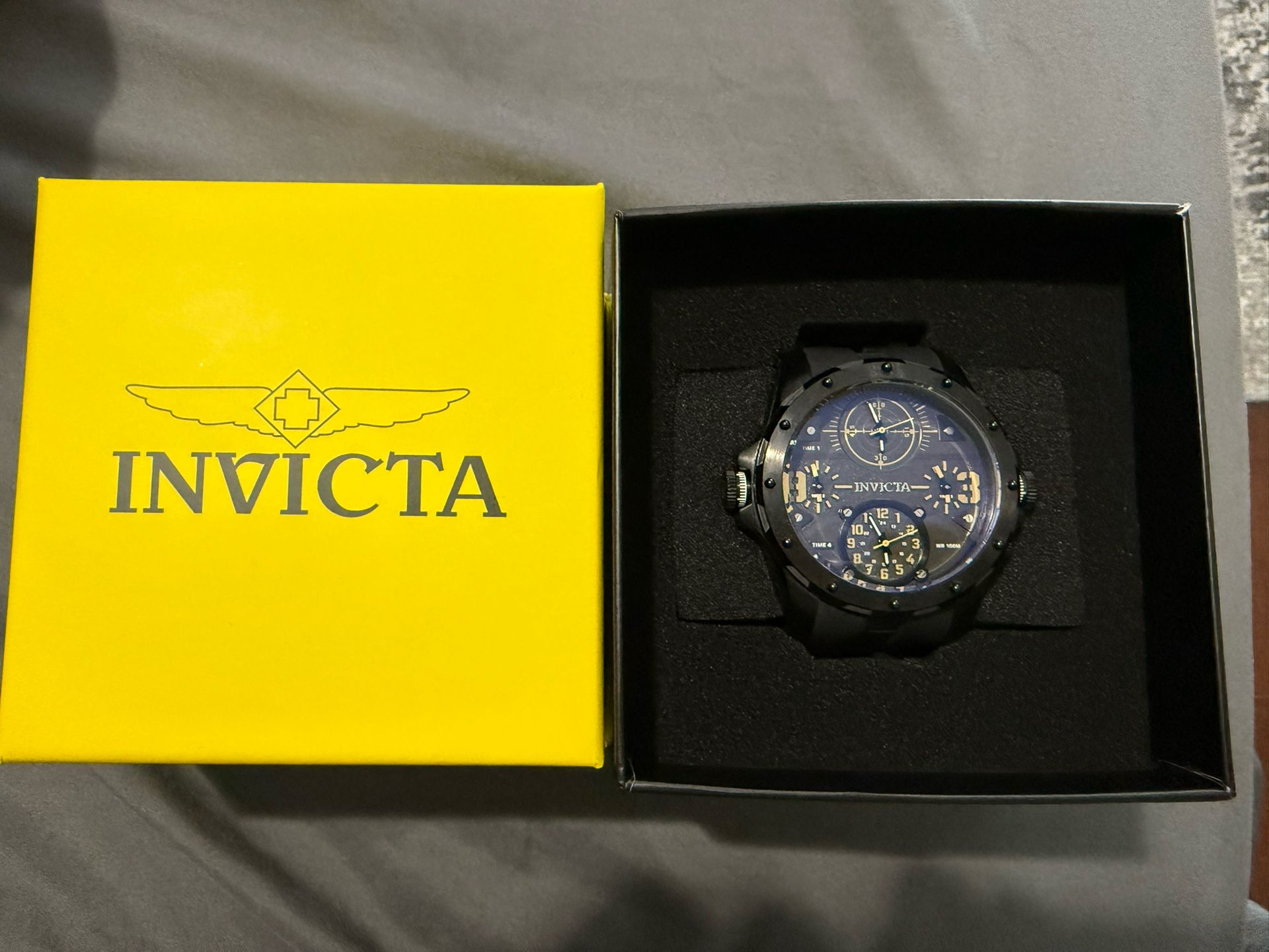 Invicta Coalition Forces Men's 50mm 4-Time Zones Triple Black Watch 31140