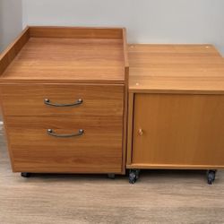 2 drawer standard size file cabinet on wheels $45, side board storage cube cabinet rolling cart $25 