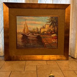 Santo Domingo Harbor Oil Painting Signed