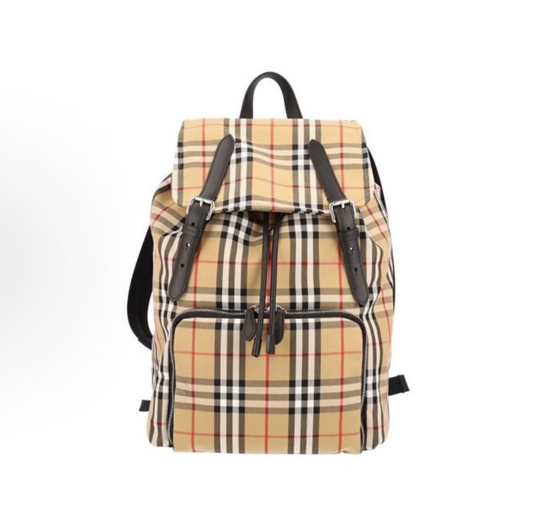 Burberry Plaid Printed Fabric Backpack(28)53