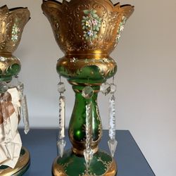 Bohemian emerald green glass mantle luster