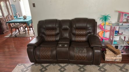 reclining leather brown sofa