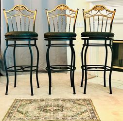 Set of 3 Ornate Swivel Bar Stools Black to Gold