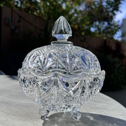 Vintage Cut Crystal Candy Dish w/ Lid – 3 Footed Pinwheel Design