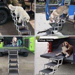 Dog Car Ramp for Large Dogs, Lightweight Dog Stairs Support up to 200lbs, Folding Dog Ramp with Increased Nonslip Surface