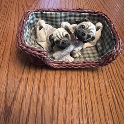 Livingstone Edition Ceramic Pug Puppies In A Basket 