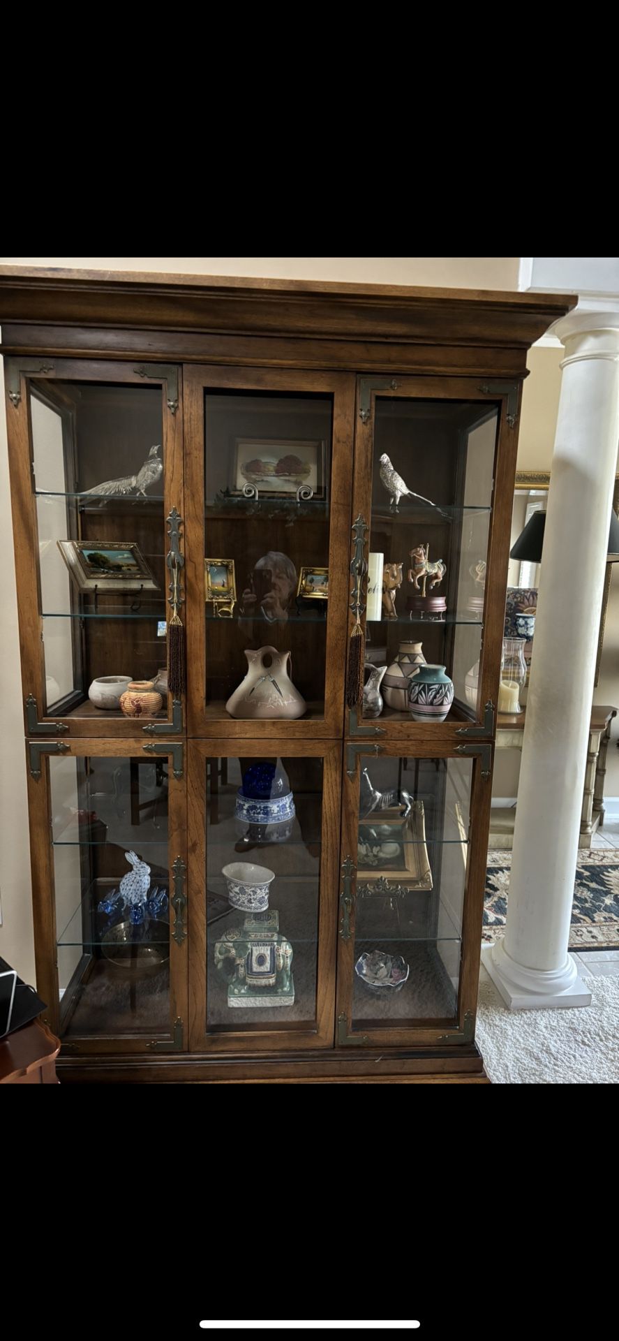 Lighted, Oak and Glass Curio Cabinet