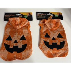 6 Dog Halloween Dog Or Cat Hoodie Shirt XXS Set Of 2 Orange Pumpkin New, 3-7 lbs, back 8 inch, chest 9-12 inch, neck 6-8 small 