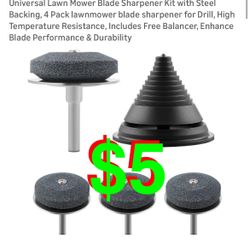 Lawn Mower Blade Sharpener Kit with Steel Backing, 4 Pack lawnmower blade sharpener for Drill, High Temperature Resistance, Includes Free Balancer, En