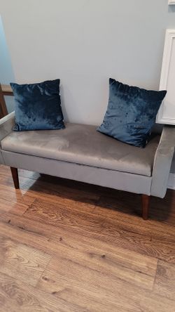 MCM gray velvet bench with storage