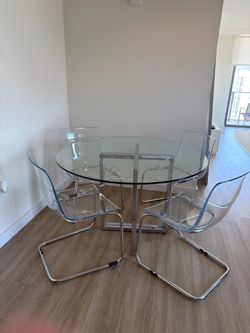Round Glass Modern Dining Table with 4 Chairs