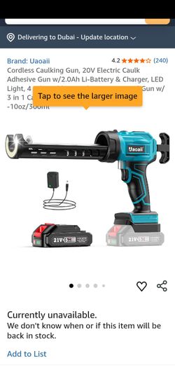 Uaoaii Cordless Electric Caulking Gun 20V