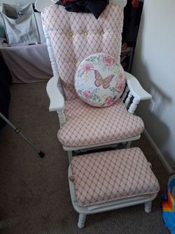 White Wood Glider Rocking Chair with Ottoman