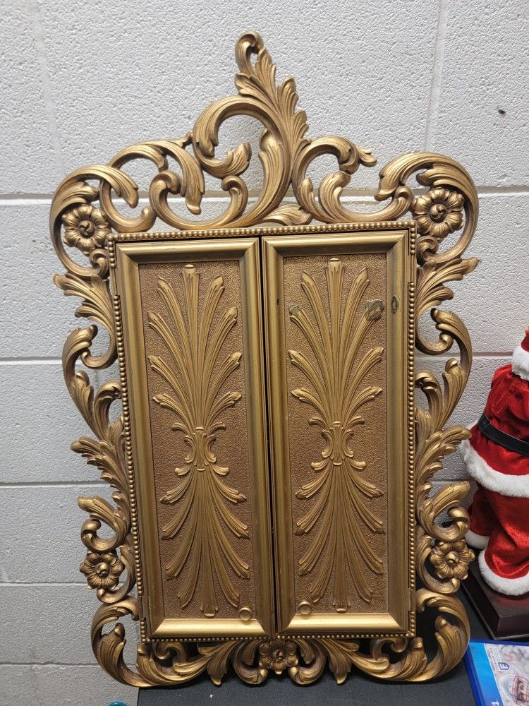 Vtg Syroco Sarah Coventry Wall Jewelry Box Mirror Cabinet Hollywood Regency