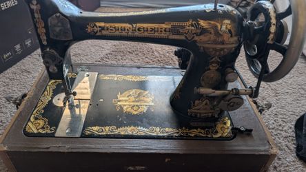 Antique Singer Sewing Machine w/ Motor & Foot Pedal –model 27 Egyptian/Sphinx Decals