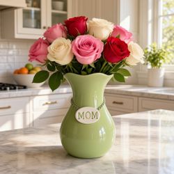 Mom Ceramic Vase Green Glazed