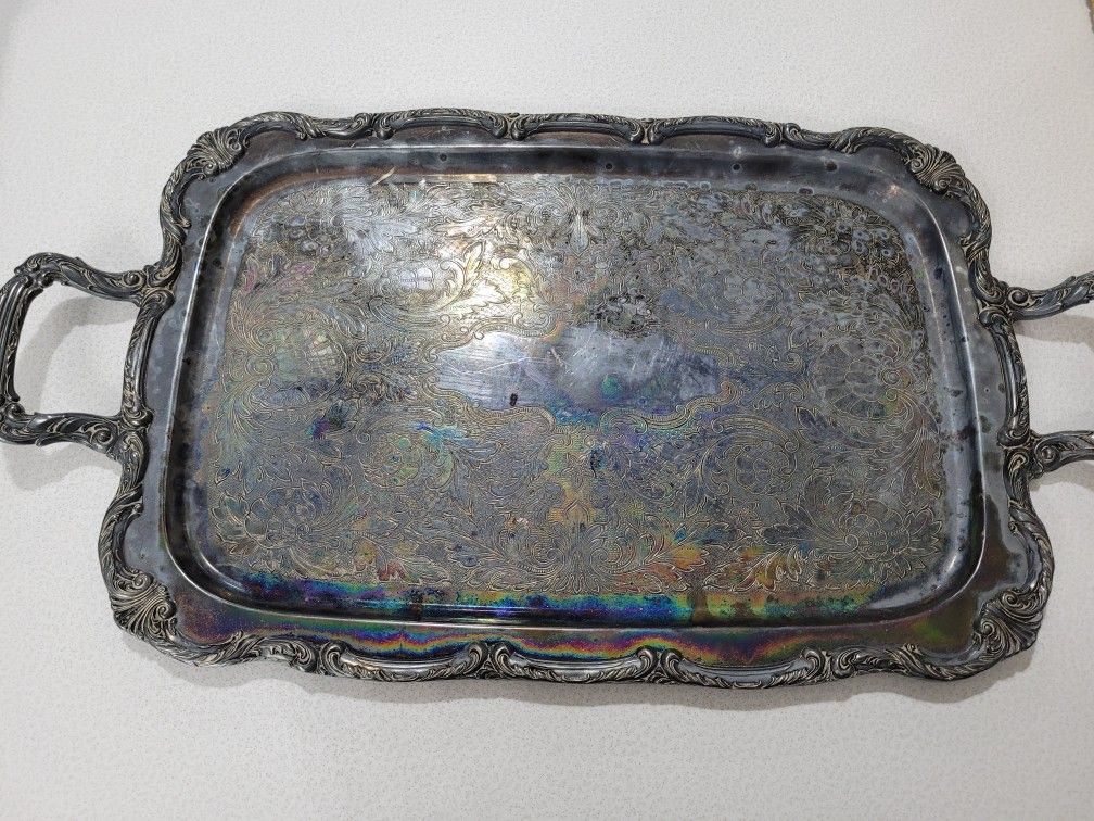 ANTIQUE W.A. ROGERS SILVER TRADEMARK SILVER-PLATED LARGE SERVING TRAY