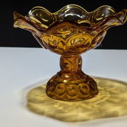 Vintage LE Smith Amber Moon and Stars Glass Pedestal Compote Candy Dish