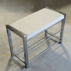 Leatherette Storage Entryway Bench and Shoe Rack with Metal Frame