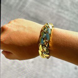 Cuban Link Mens Bracelet 14k Gold Plated