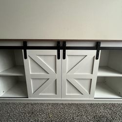 White TV Stand with Sliding Barn Doors