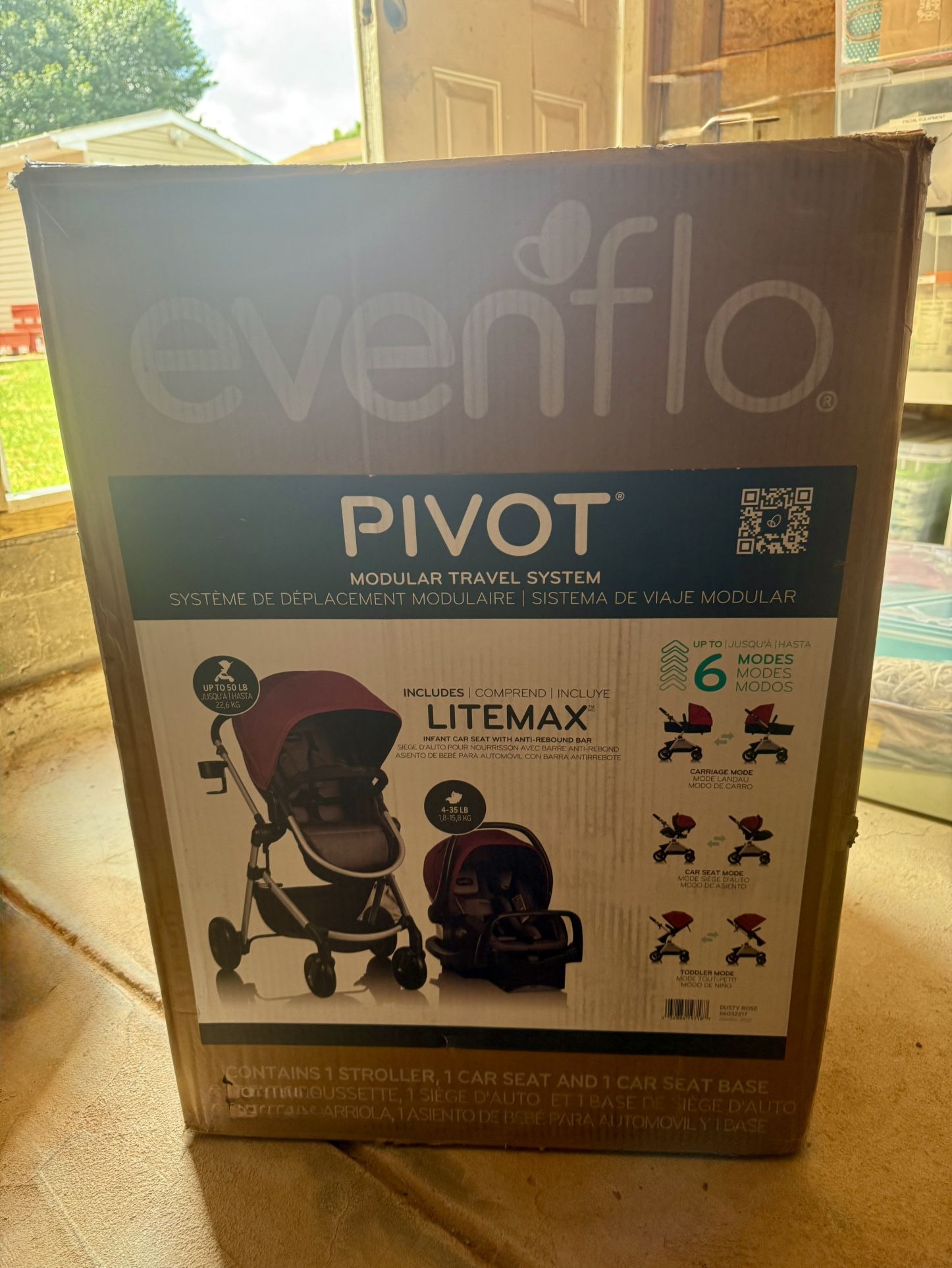 Evenflo Pivot Modular Travel System with SafeMax Infant Car Seat with Anti-Rebound Bar - Dusty Rose
