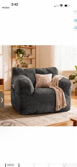 Bag Chair Home Adult Solid Solo Color Regular Foam Filled and Corduroy Indoor and Contemporary Style Bean Bag Chair with Manual, Gray