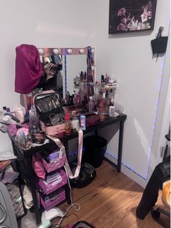 Black Vanity Desk with Storage Shelves (Mirror Not Included)