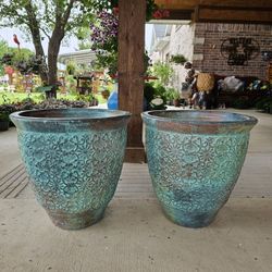 Rustic Turquoise Flower Clay Pots, Planters, Plants. Pottery,  Talavera $75 cada una