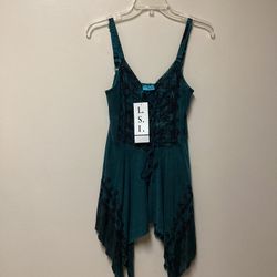 Women’s L.S.I. Cotton/Rayon Teal Spaghetti Strap Tunic Asymmetrical Top… Size Medium