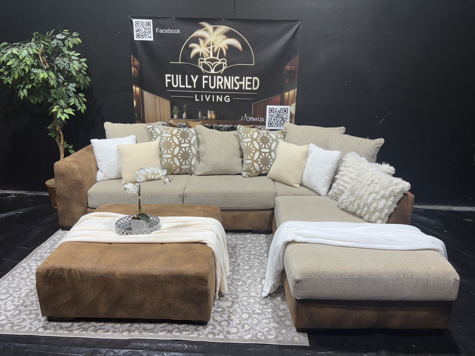 Sectional/Couch/Sofa, Suede & Fabric, 3 Piece Set, 
