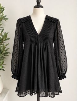 Zara Black Swiss Dot V-Neck Mini Dress Size M