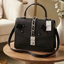 ALDO Black Floral Satchel Handbag