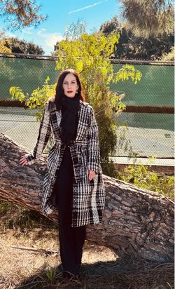 Black & White Plaid Tweed Long Coat X-Small