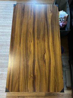 Wood Grain Table Top with Metal Corner Brackets