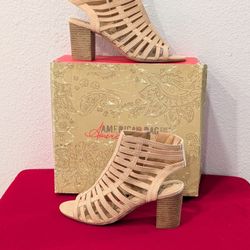 American Rag Women's ASANCHIE light Sand Booties Shoes Open Toe Heel Size 6M