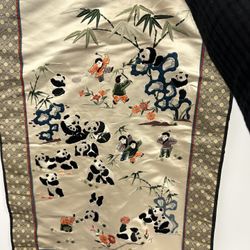 Vintage Chinese Silk Hand embroidery tapestry depicting multiple pandas  18*13”