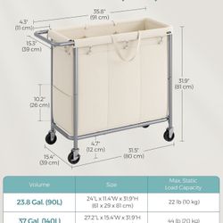 3 Section Laundry Basket On Wheels - 200L