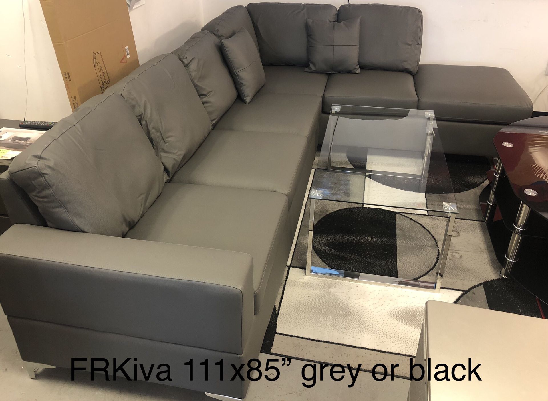 New Grey Sectional 111x85” With 2 Accent Pillows
