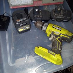 Ryobi  Hammer Drill With Batteries And Charger  
