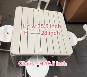 Metal Bar Table Square Dinner Table with 4 metal chairs. Patio table set