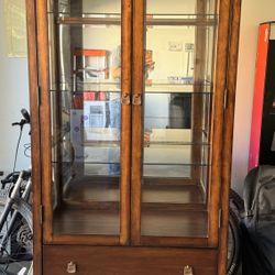 Lighted Curio Hardwood Display Cabinet Two Doors Two Drawers 