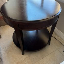 Round Dark Cherry Wood End Table